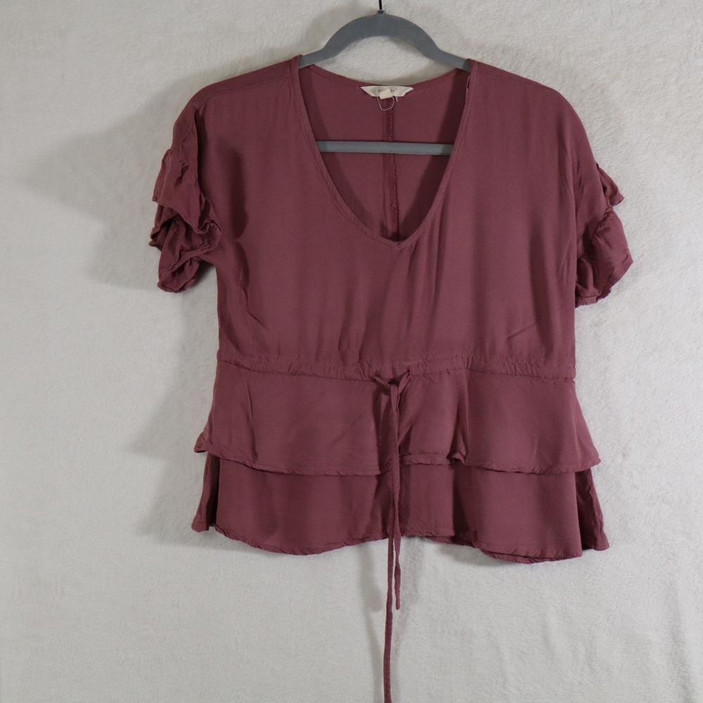 Sim & Sam Tiered Ruffle Peplum Top Small Mauve Flutter Short Sleeve Shirt